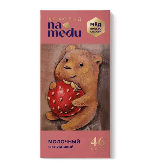 Шоколад на меду Молочный с клубникой 46% 70 г